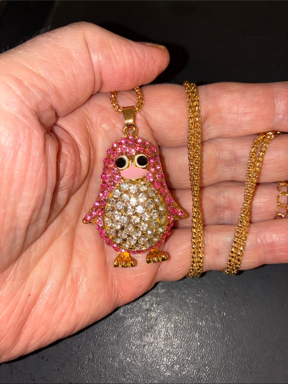 Pink Crystal Penguin Pendant Necklace